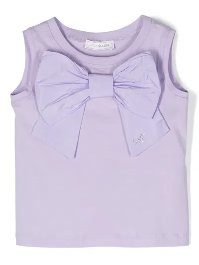 Monnalisa Kids' Bow-detail Cotton Top In Purple