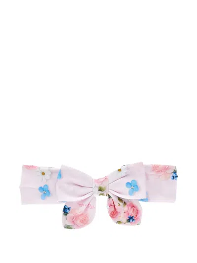 Monnalisa Babies' Bow-detail Floral-print Hair Band In Pink
