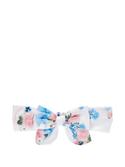 Monnalisa Babies' Bow-detail Floral-print Hair Band In White
