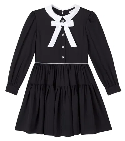 Monnalisa Kids' Bow-detail Gathered Dress In Black