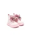 Monnalisa Bow-detail Leather Boots In 粉色