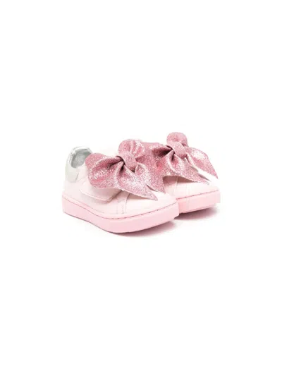 Monnalisa Babies' Bow-detail Leather Sneakers In 粉色