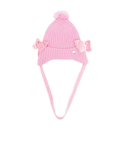 Monnalisa Bow-detail Ribbed-knit Hat In Pink