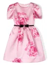 Monnalisa Bow-detail Rose-print Dress In Pink
