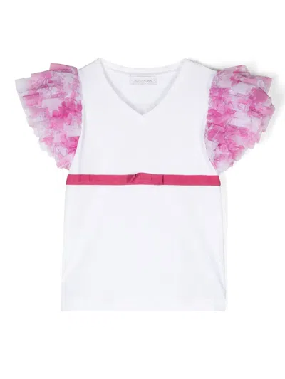 Monnalisa Kids' Bow-detail Ruffled T-shirt In White