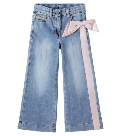 Monnalisa Kids' Bow-detail Straight Jeans In Blue