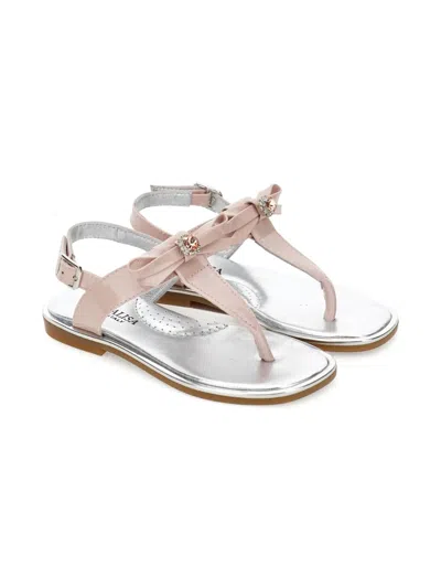 Monnalisa Kids' Bow-detail T-strap Sandals In Pink