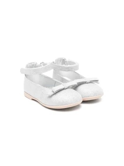Monnalisa Babies' Bow-detail Touch-strap Ballerinas In Silver