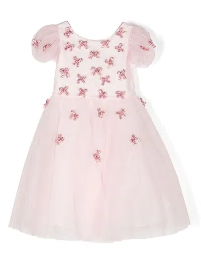 Monnalisa Kids' Bow-detail Tulle-overlay Dress In Pink