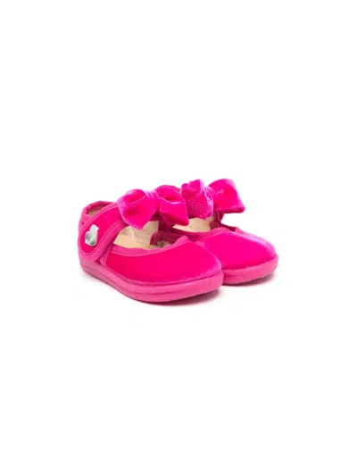 Monnalisa Babies' Bow-detail Velour Ballerinas In Pink