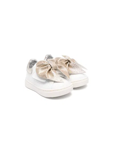 Monnalisa Babies' Bow-detailed Leather Sneakers In White