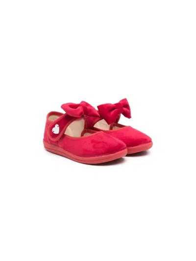 Monnalisa Babies' Bow-detailed Velvet Ballerinas In Red