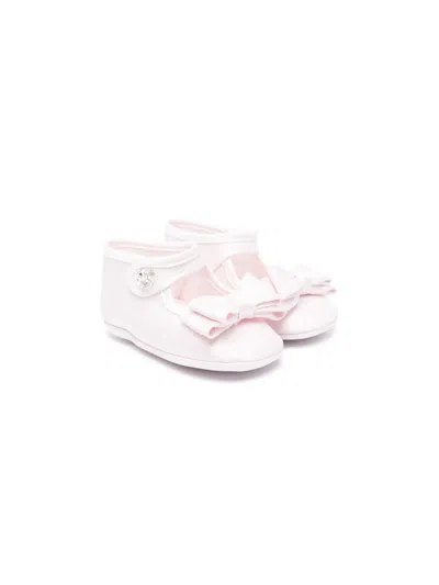 Monnalisa Babies' Bow-detailing Gabardine Ballerina Shoes In 粉色