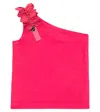 Monnalisa Bow-embellished Cotton-blend Tank Top In Rosa Peach