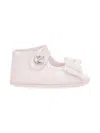 Monnalisa Bow Embellished Crib Shoes In Pink