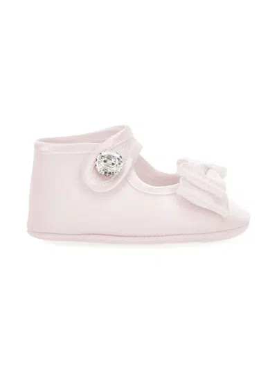 Monnalisa Babies' Bow Embellished Crib Shoes In Pink