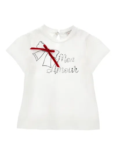 Monnalisa Babies' Bow-embellished Graphic T-shirt In White