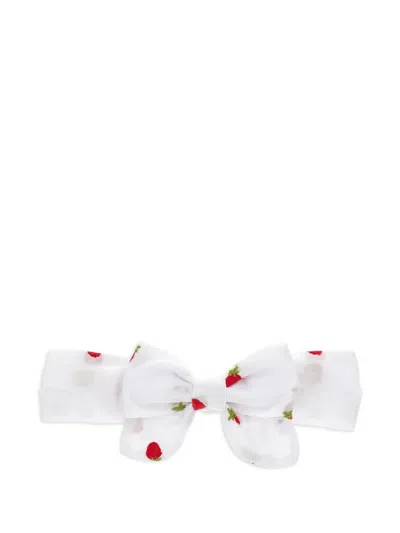 Monnalisa Babies' Bow-embellishment Strawberry-pattern Hair Band In White