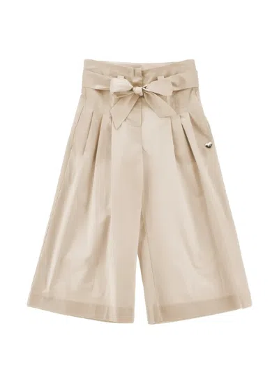 Monnalisa Kids' Bow Flared Trousers In Neutral