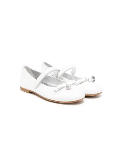 Monnalisa Kids' Bow Leather Ballerina Shoes In 白色