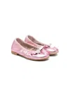 Monnalisa Bow Leather Ballerina Shoes In Pink