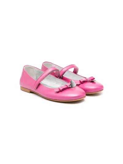 Monnalisa Kids' Bow Leather Ballerina Shoes In Pink