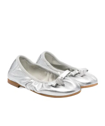 Monnalisa Kids' Bow Leather Ballerina Shoes In White