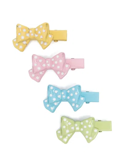 Monnalisa Babies' Bow-motif Hair Clips (set Of Four) In Yellow