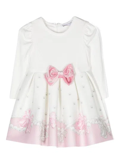 Monnalisa Babies' Bow-motif Long-sleeved Dress In White