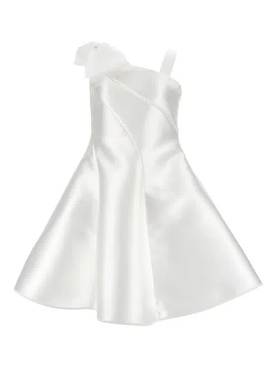 Monnalisa Kids' Bow One-shoulder Dress In White