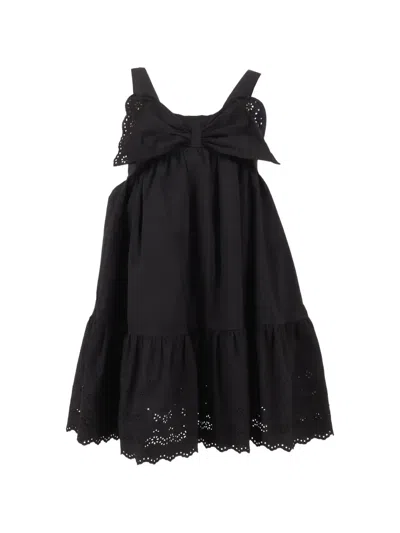 Monnalisa Kids' Bow Poplin Dress In Black