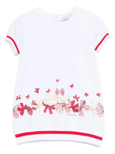 Monnalisa Babies' Bow-print Dress In 白色