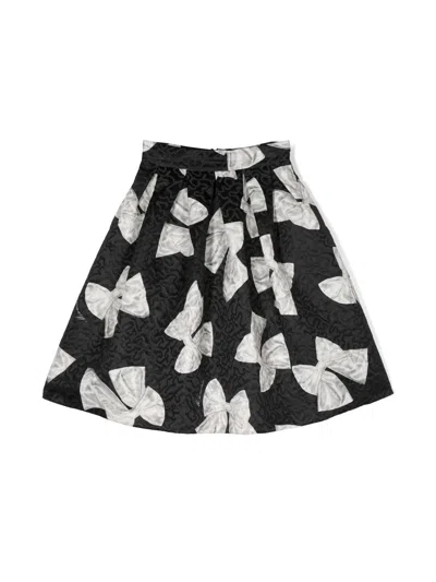 Monnalisa Kids' Bow-print Flared Skirt In Black