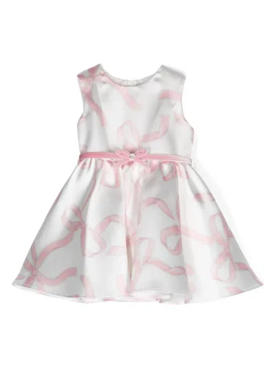 Monnalisa Babies' Bow-print Satin Dress In White