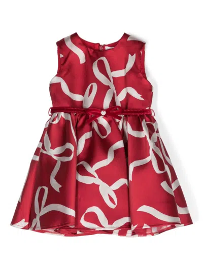 Monnalisa Babies' Bow-printed Pleated Dress In Red