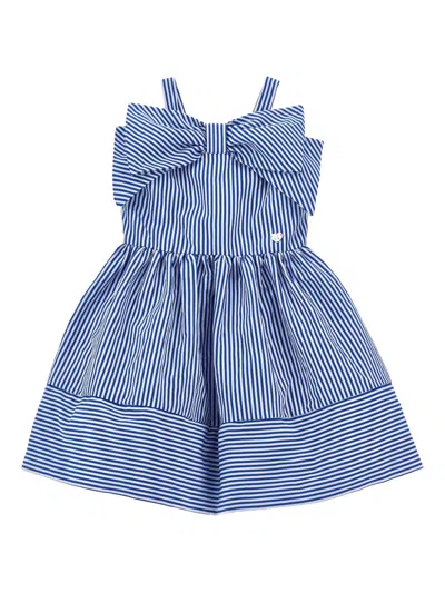 Monnalisa Kids' Bow Striped Dress In Blue