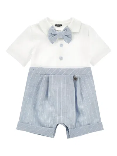 Monnalisa Babies' Bow Striped Romper In Blue