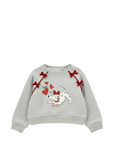 Monnalisa Babies' Bow-detail Graphic-print Sweater In Gray