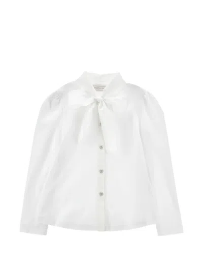 Monnalisa Kids' Bow-detail Pussy-bow Blouse In White