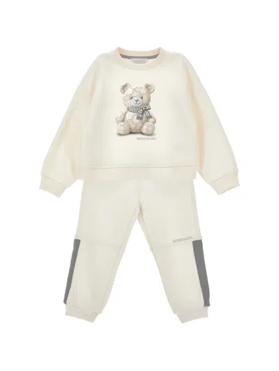 Monnalisa Kids' Bow-detail Teddy-bear Tracksuit In Neutral