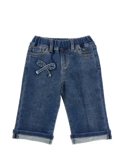 Monnalisa Babies' Bow-detail Turn-up Straight Jeans In Blue