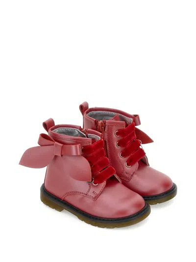 Monnalisa Babies' Bow-detail Velvet-lace Ankle Boots In Red