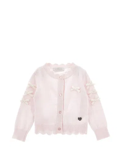 Monnalisa Babies' Bow-embellished Scalloped Cardigan In Pink