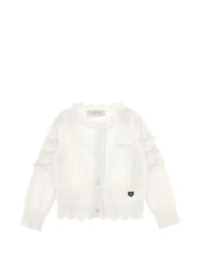 Monnalisa Babies' Bow-embellished Scalloped Cardigan In White
