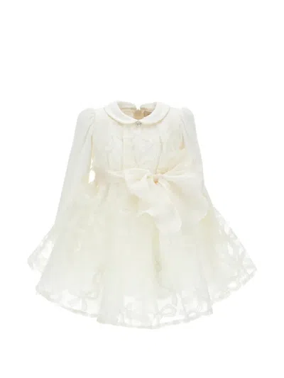 Monnalisa Babies'   Embroidered Tulle Dress With Bows In White