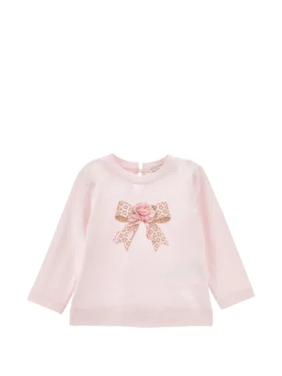 Monnalisa Babies' Bow-print T-shirt In Pink