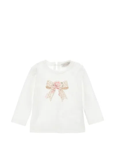Monnalisa Babies' Bow-print T-shirt In White