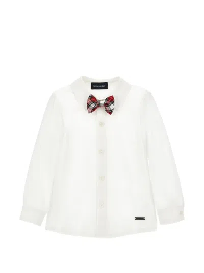 Monnalisa Babies' Bow-tie Long-sleeved Shirt In White
