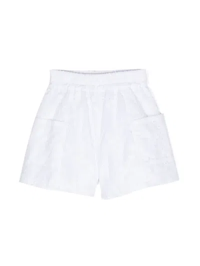Monnalisa Kids' Broderie-anglaise Cotton Shorts In White