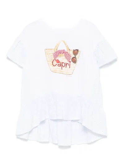 Monnalisa Kids' Broderie Anglaise-panels T-shirt In 白色